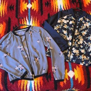 Maurices light bomber zip up grey floral